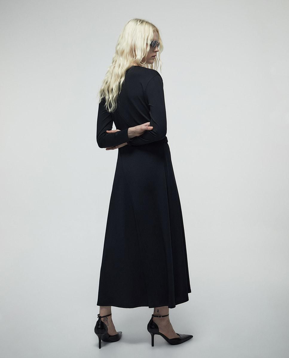 스페라 드레이프 브이넥 미디 원피스 58362104414 NEGRO - 상세 이미지 5