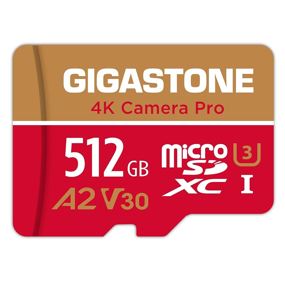 5년 데이터 복구 GIGASTONE 512GB 마이크로 SD 카드, 4K 카메라 프로, 스마트폰용 A2 V30, 고프로, 액션 캠, UHD 비디오 녹화, 최대 150/120MB/ - 상품 이미지