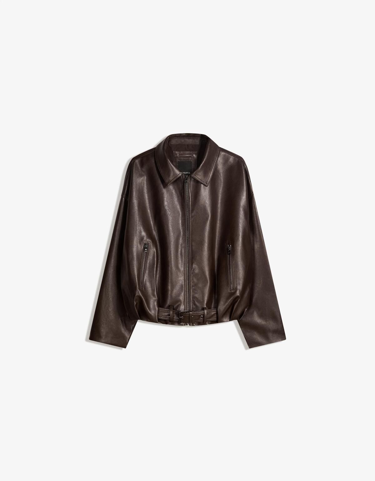 버쉬카 테크니컬 레더 벨트 봄버 자켓 6618/677 BROWN - 상품 이미지