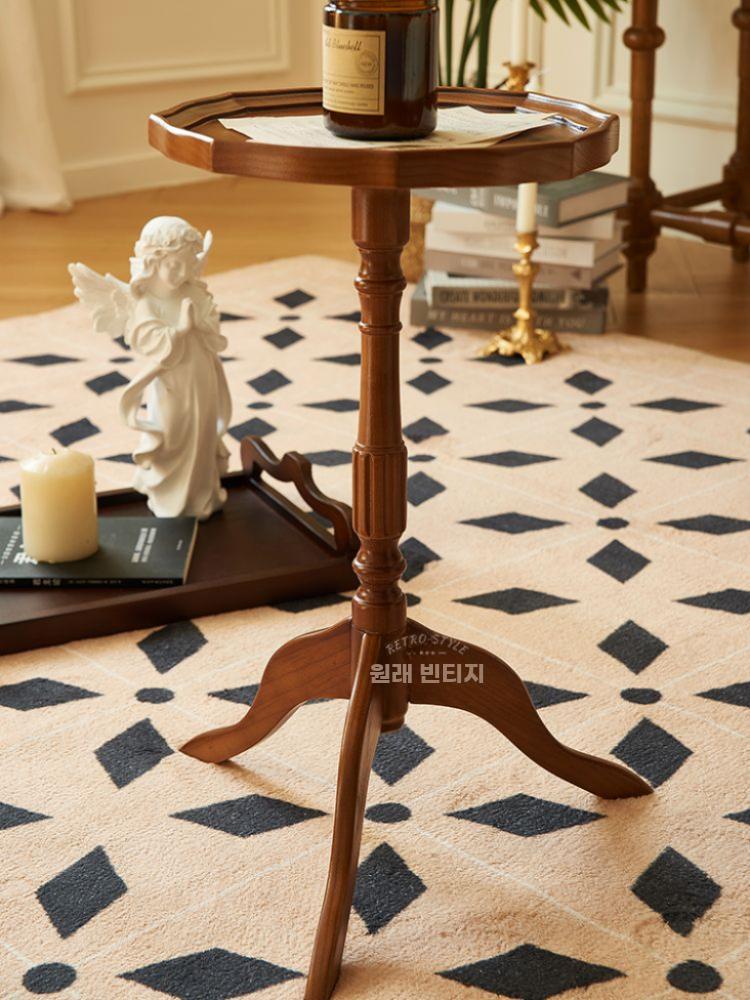 원목 사이드테이블 빈티지 보조 테이블 우드 원형 협탁 호두 - 상세 이미지 5