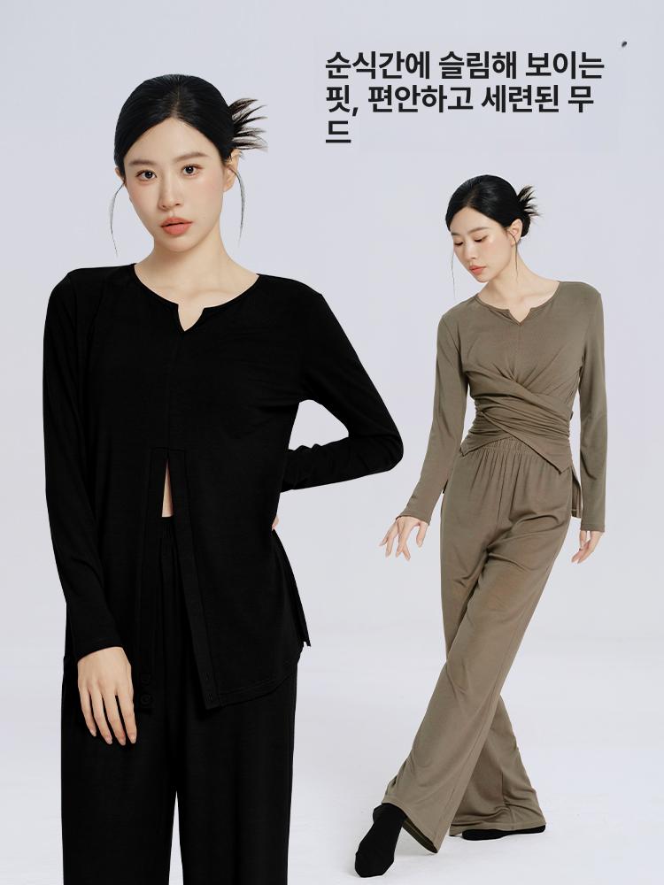여성 성인 가을 긴팔 현대무용복 세트 무용 연습복 데일리 착용 가능 - 상세 이미지 4