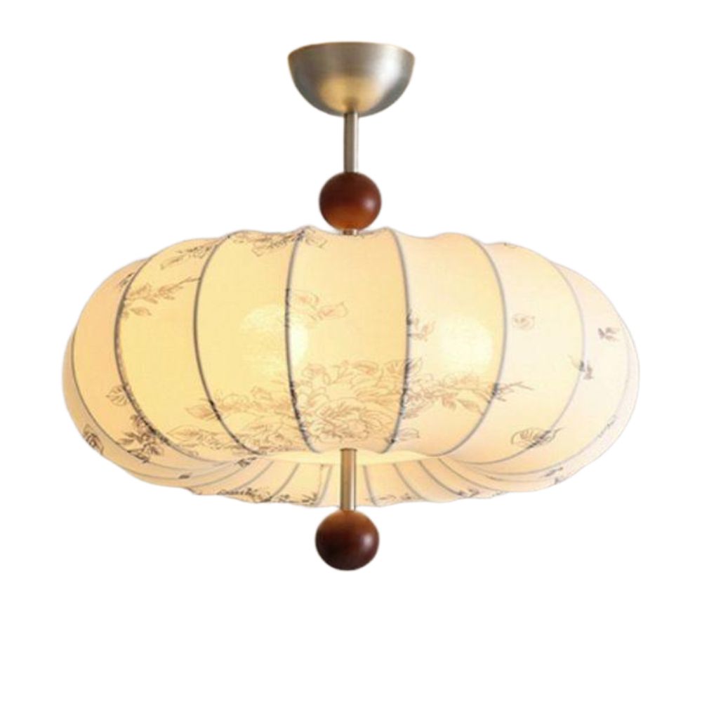 프렌치 침실등 패브릭 호박 천장등 빈티지 거실등 조명 원단 호박 샹들리에 40xH46cm - 상품 이미지