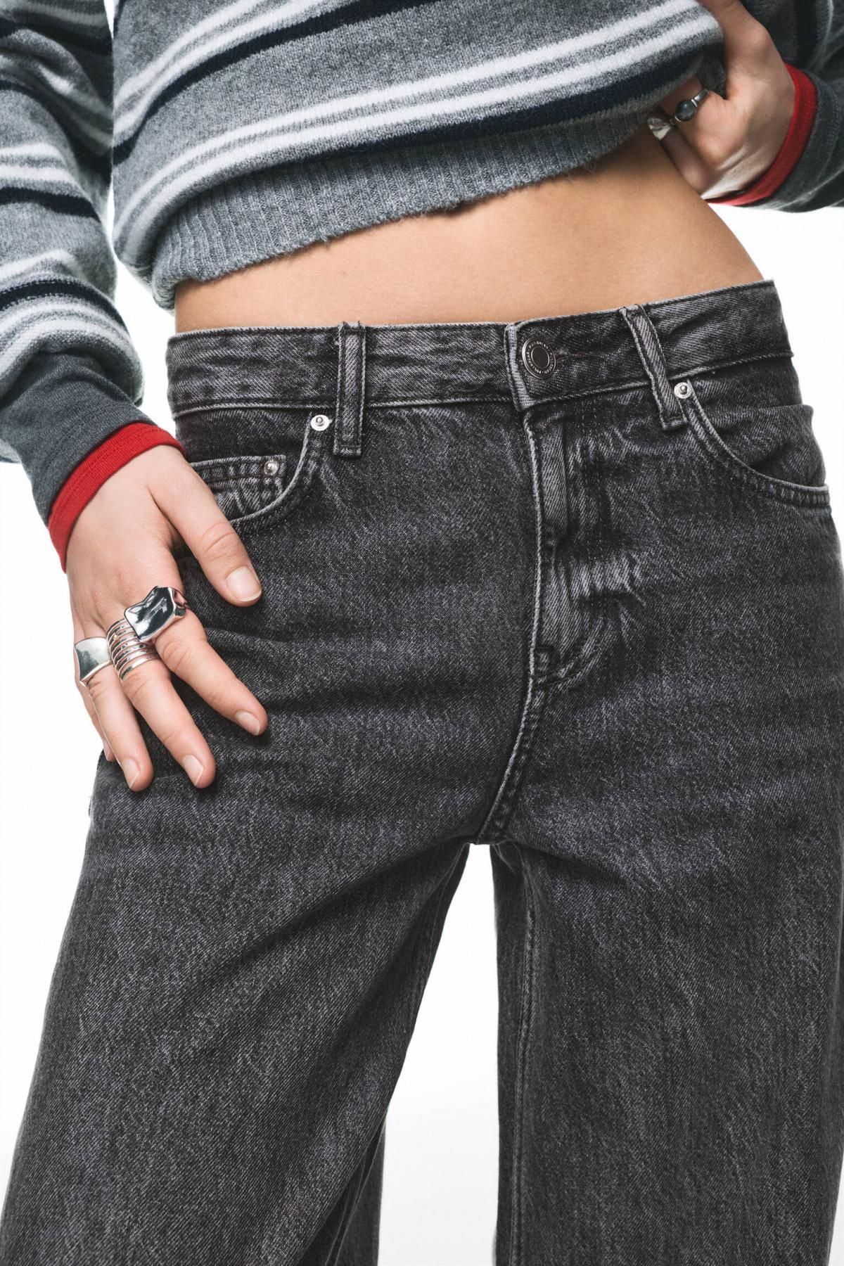 풀앤베어 로우라이즈 와이드핏 흑청 데님 팬츠 3660/315 MEDIUM GREY - 상세 이미지 4