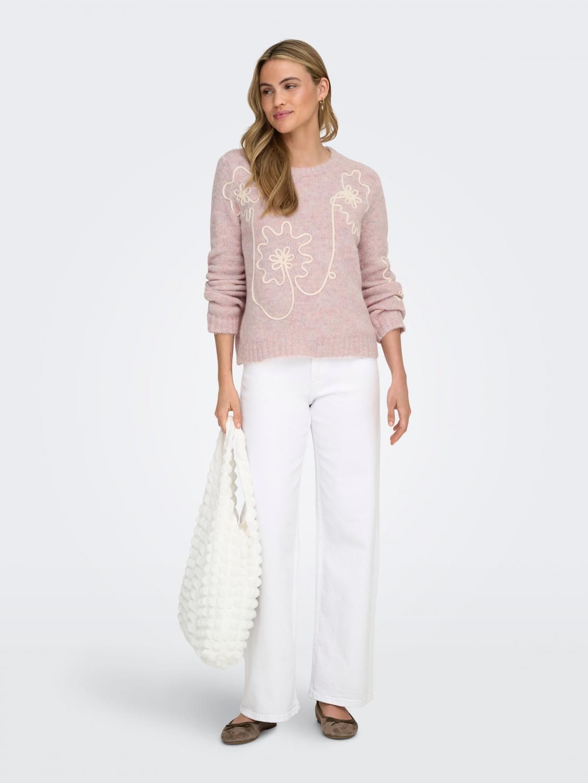 온리 3D 플라워 라운드넥 니트 스웨터 15373626_851_1275211 ROSE / MAUVE CHALK - 상세 이미지 5