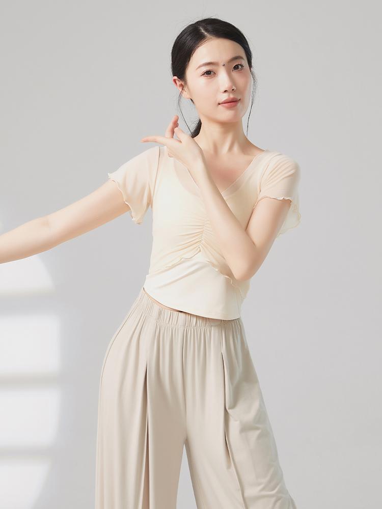여성 성인 가을 현대무용 연습복 반팔 상의 세트 - 상세 이미지 5