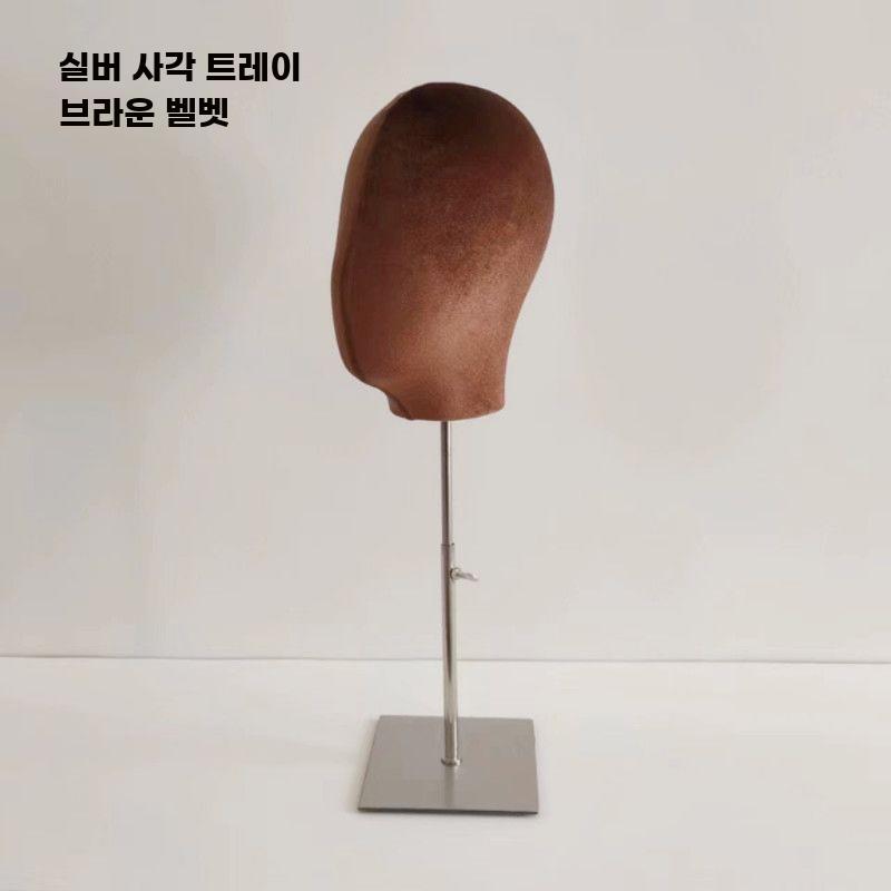 모자 마네킹 피팅 가발 디피 두상 모형 쇼핑몰 매장 아이보리 리넨 + 골드 사각 베이스 - 상세 이미지 3