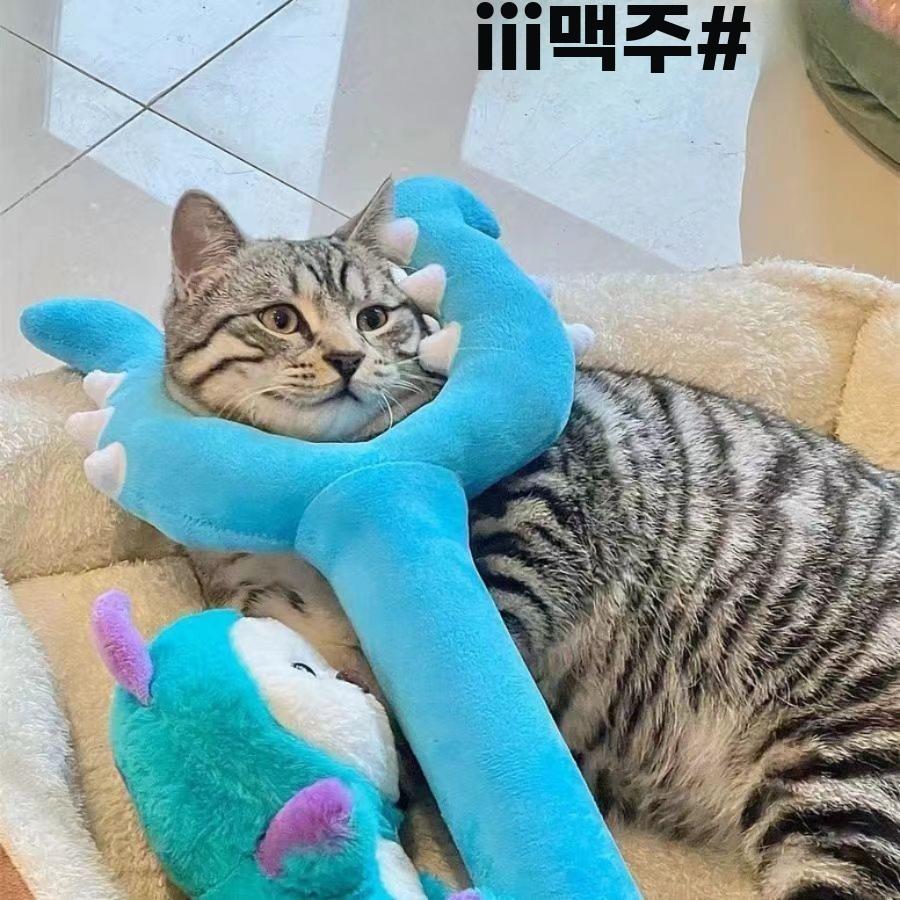 고양이 뿅망치 집게 모양 봉제 인형 막대 캣토이 애착 블루 70cm - 상세 이미지 2