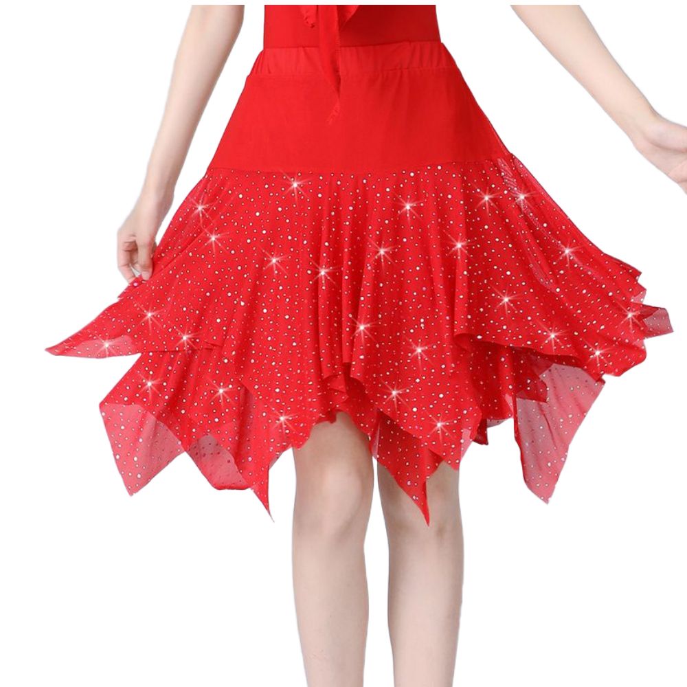 라인댄스 스커트 스포츠 사교 댄스 치마 무용 반짝이 블랙 L - 상품 이미지