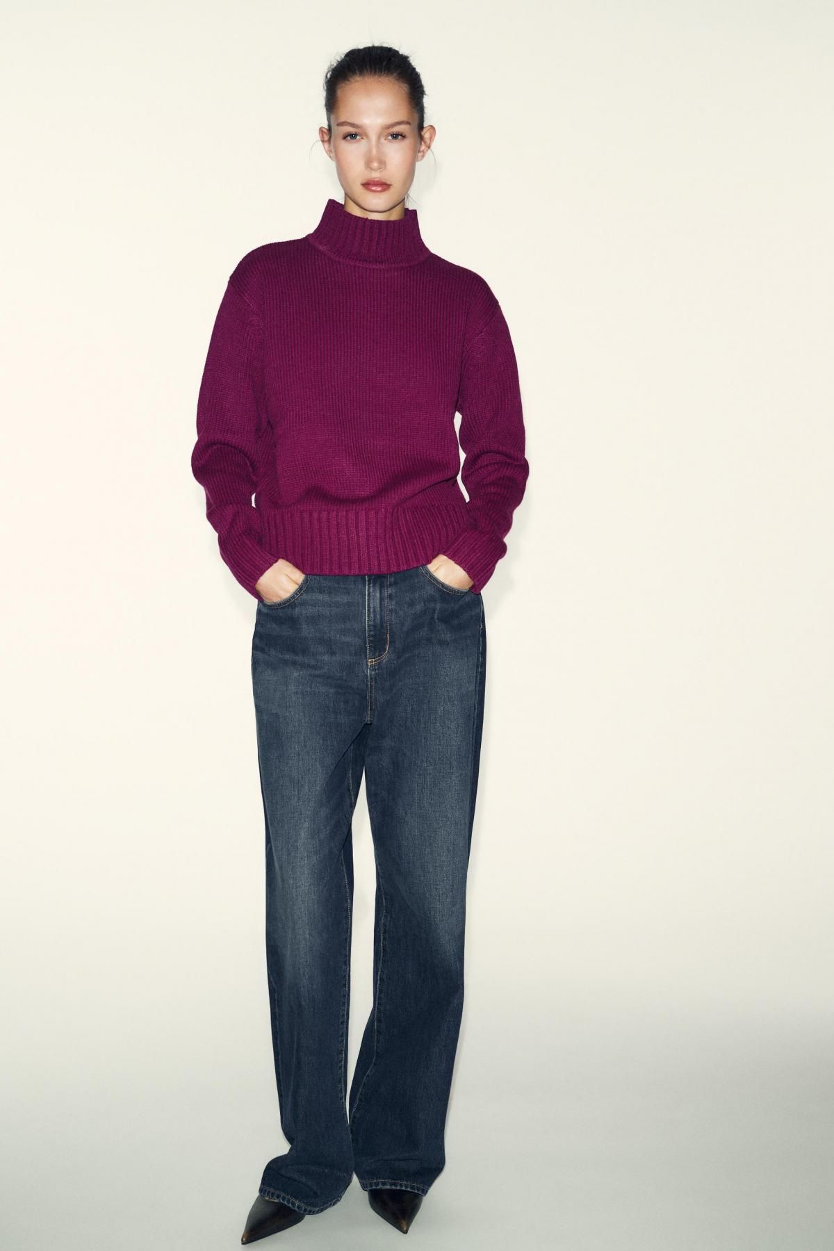 자라 버건디 하이넥 니트 루즈핏 스웨터 3519/109 PURPLE - 상세 이미지 2