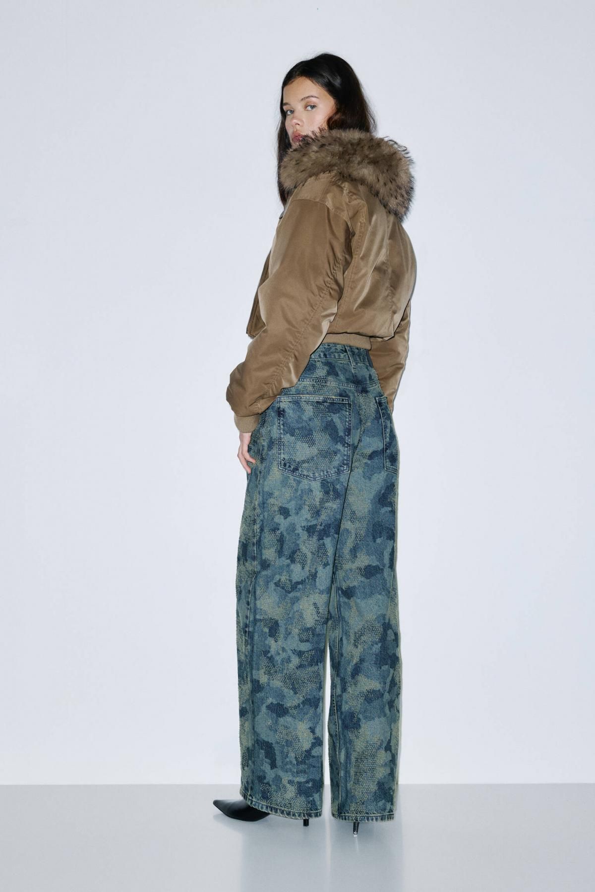풀앤베어 레이저 프린트 배기핏 데님 청바지 7683/387 DARK BLUE - 상세 이미지 4