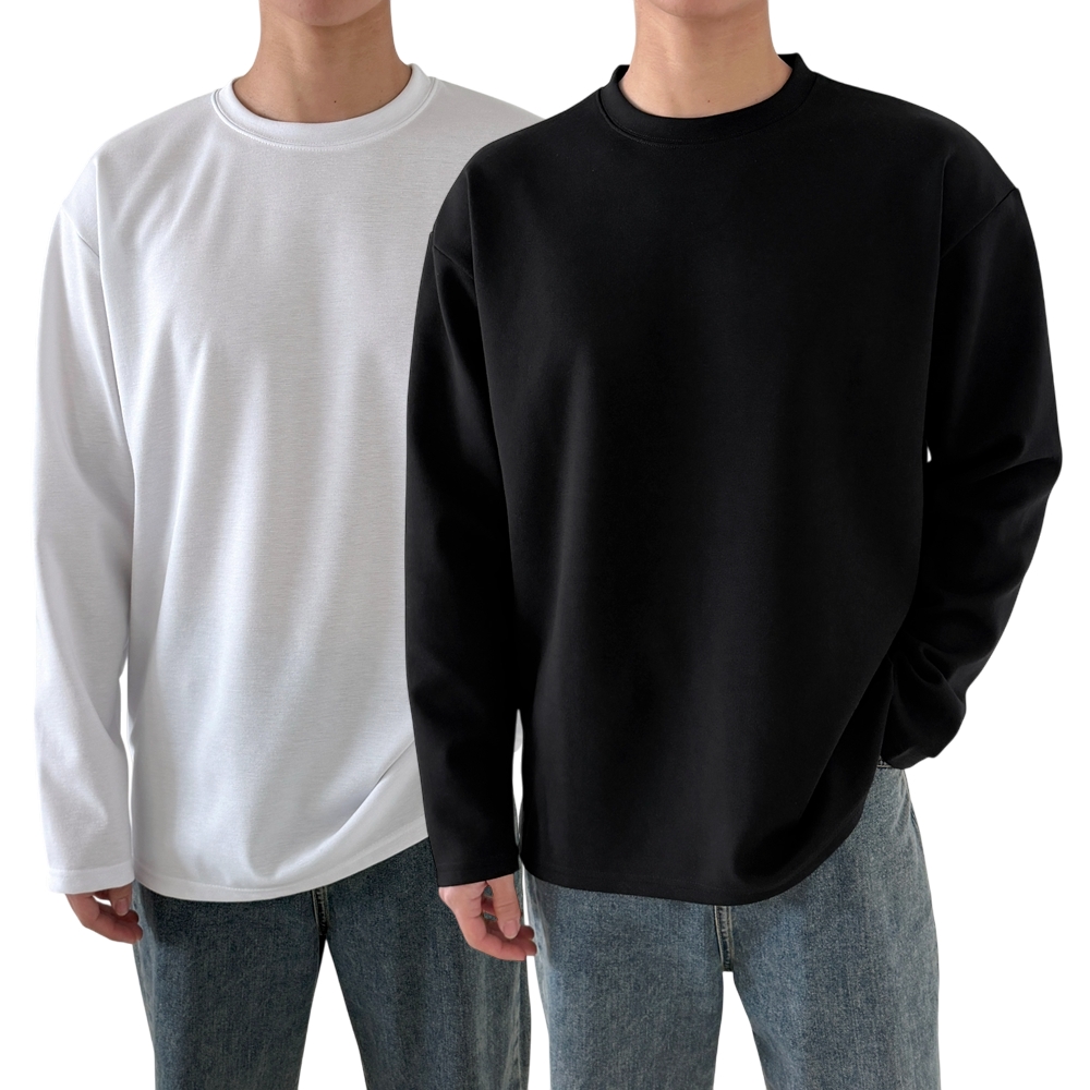 1+1 남자레이어드티 목안늘어나는티 어깨넓어보이는옷 두꺼운티셔츠 - 상품 이미지