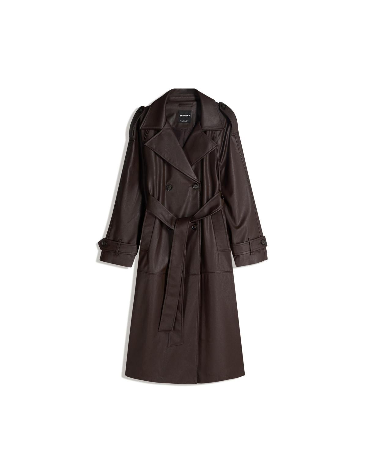버쉬카 페이크레더 테크니컬 롱 트렌치코트 6890/718 BROWN - 상품 이미지