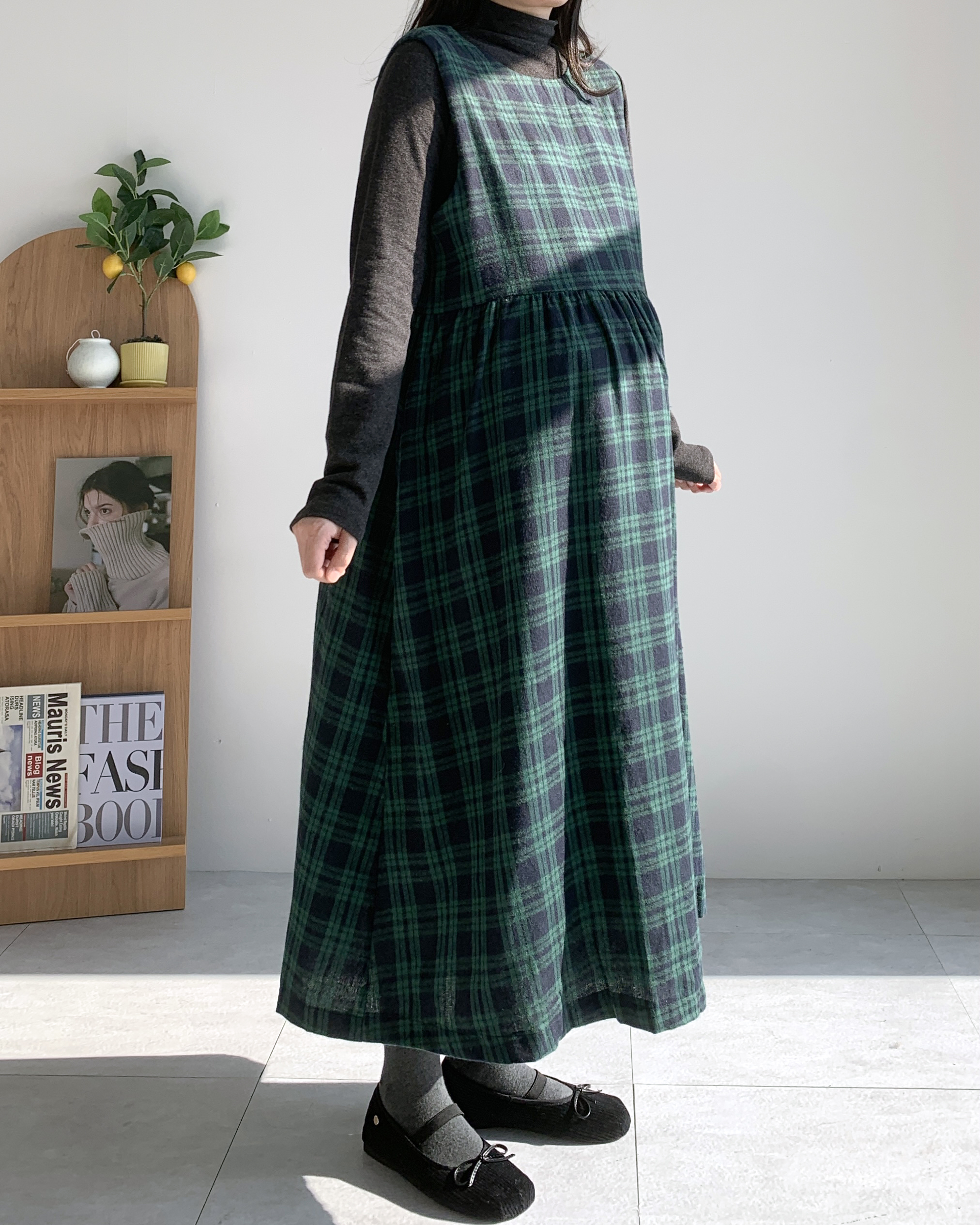 체크원피스 겨울 뷔스티에원피스 기모원피스 - 상세 이미지 3