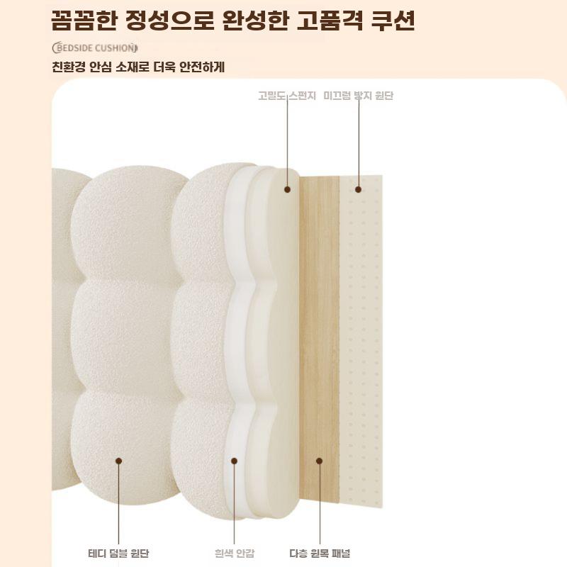 침대 헤드쿠션 벨벳 양모 침대등받이 쿠션 머리 보드 밀크 화이트 길이120 높이60 두께13cm 이미지 6