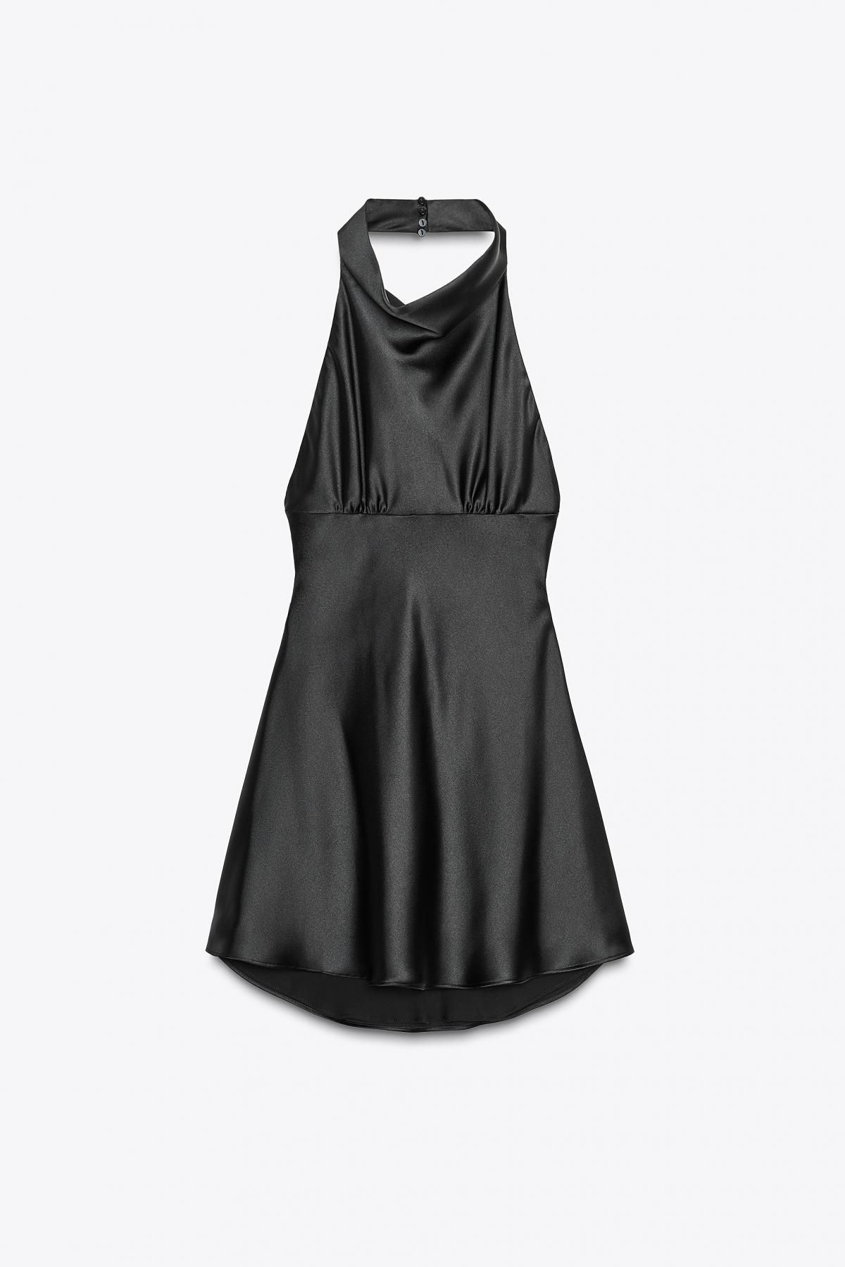 자라 새틴 홀터넥 오픈백 미니 원피스 8482/331 BLACK - 메인 이미지