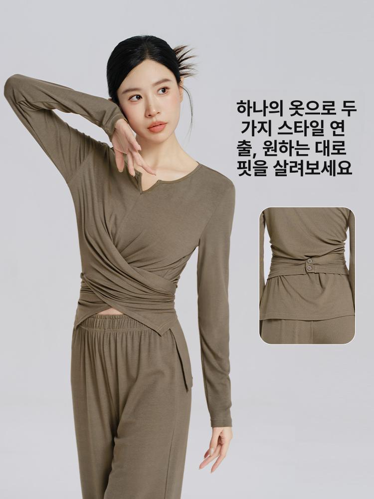 여성 성인 가을 긴팔 현대무용복 세트 무용 연습복 데일리 착용 가능 - 상세 이미지 3