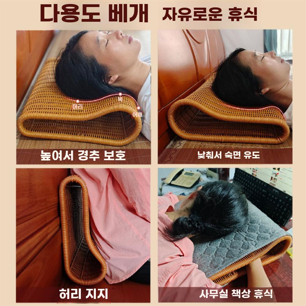 라탄 베개 통기성 경추 목침 목 받침 쿨링 수면 통풍 수제 베개 높이 12cm - 상세 이미지 5