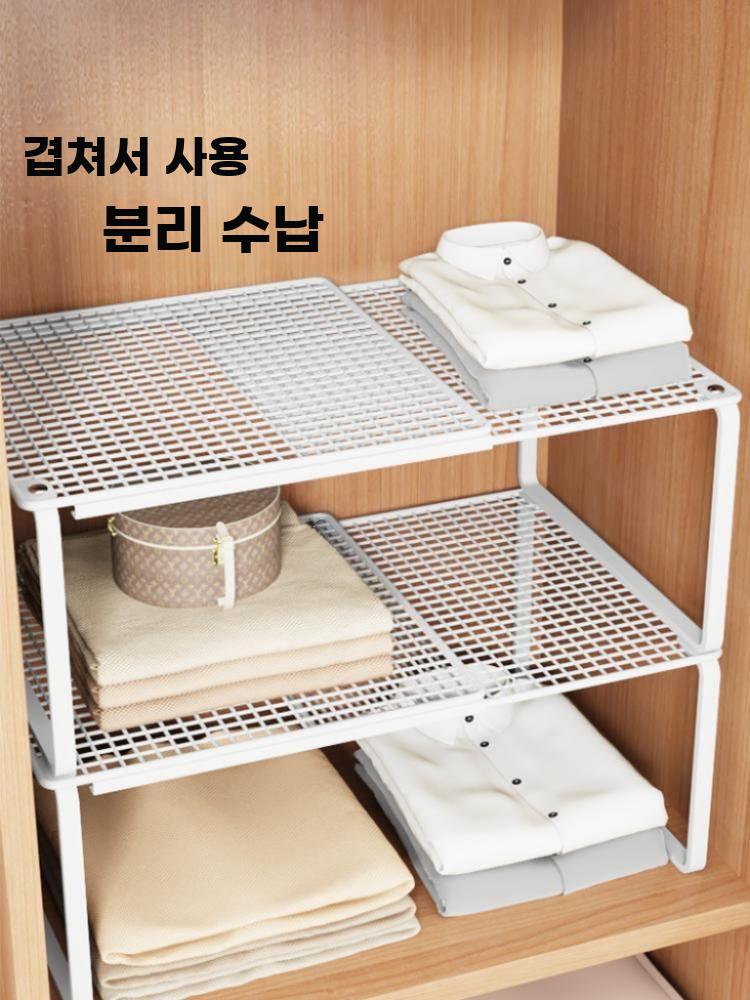 옷장 선반 다층 정리 수납대 길이조절 캐비닛 칸막이 블랙 M 1단 (27-38x27x22) - 상세 이미지 3