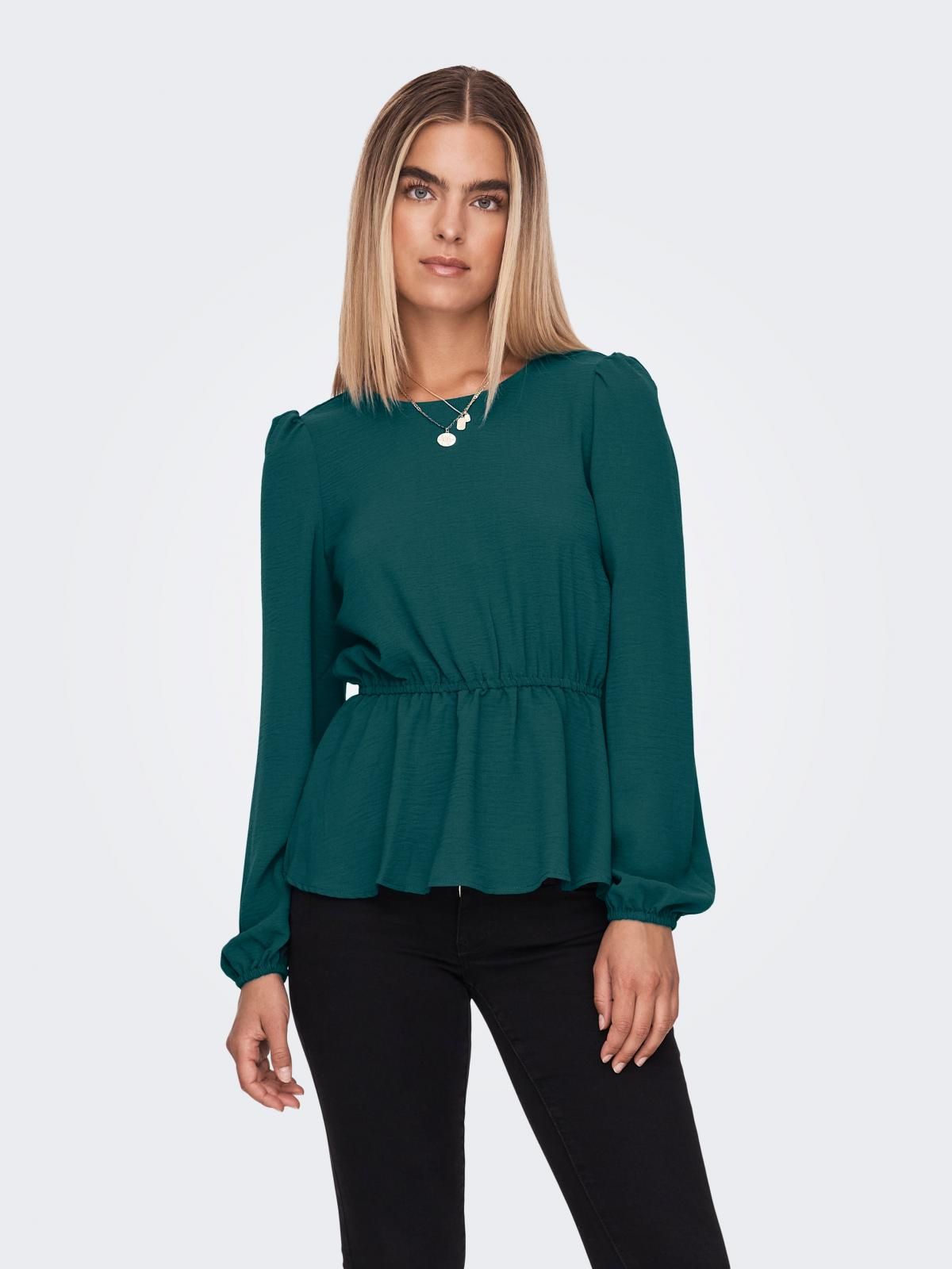 온리 퍼프슬리브 라운드넥 블라우스 15248343_1570 GREEN / DEEP TEAL - 메인 이미지