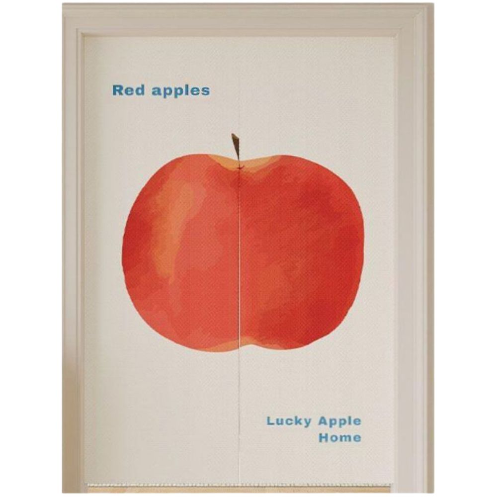 무타공 포스터 도어커튼 일러스트 그림 가림막 공간분리 커텐 사과 60x70cm + 60-110cm 막대 - 상품 이미지
