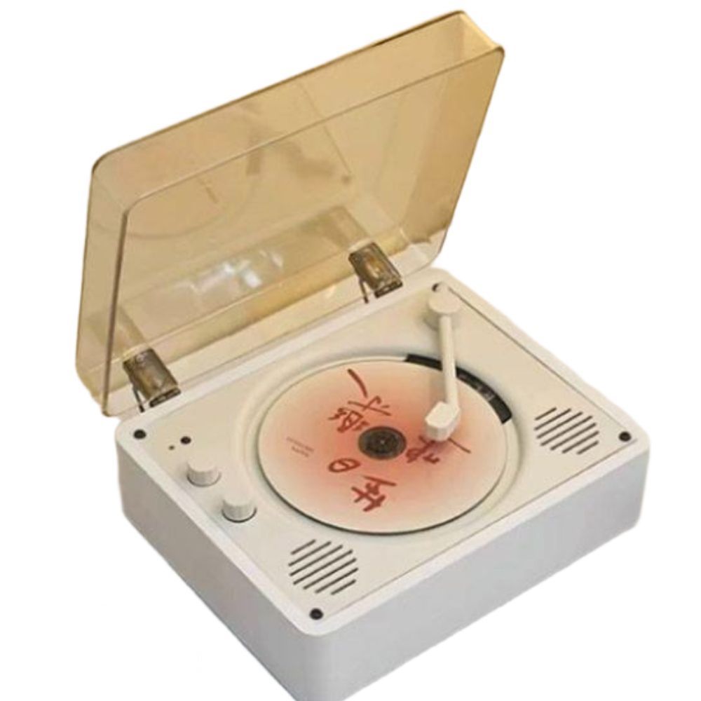 CD 플레이어 턴테이블 레코드 블루투스 스피커 USB 브라운 + 충전식 + 리모컨 + 충전 케이블 - 상품 이미지