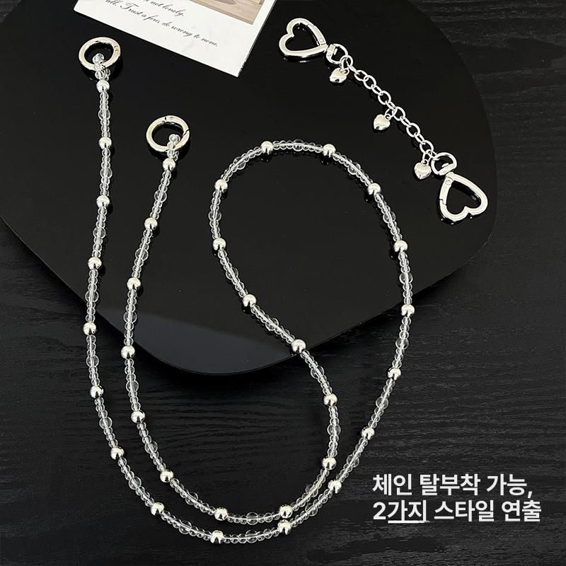 하트 버클 실버 긴 체인 스마트폰 고급형 하트 버클 라운드 비즈 롱 체인 - 상세 이미지 5
