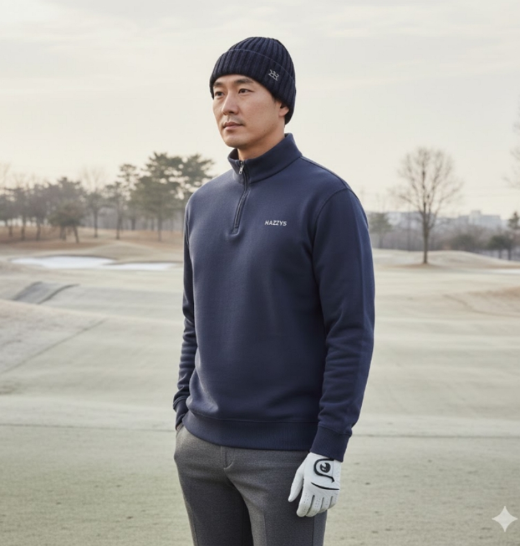 헤지스 남성 겨울 보온 필드룩 반집 하이넥 골프웨어 스윙티셔츠 - 상세 이미지 2