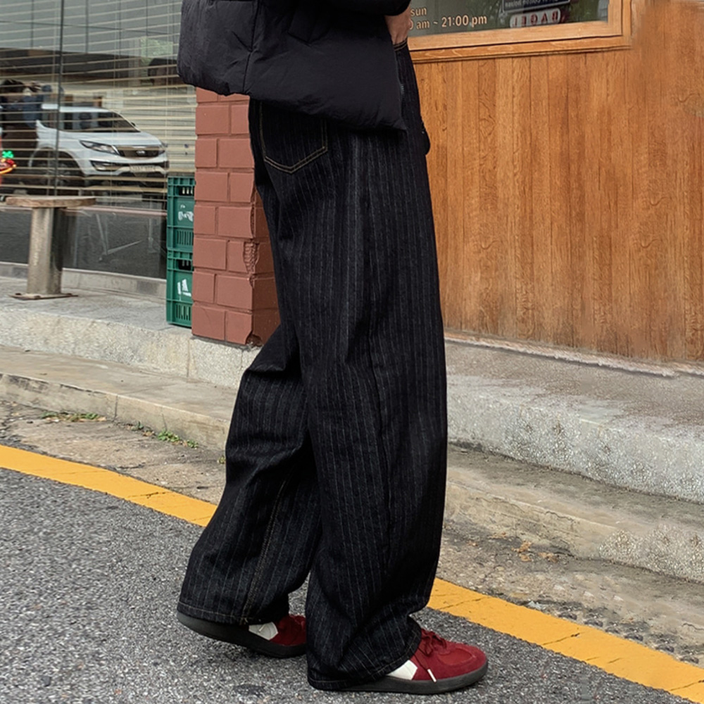 남자 엘로 벌룬 커브드핏 헤링본 생지 청바지 - 상세 이미지 2