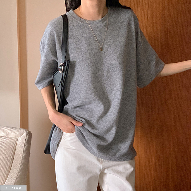 앙클 루즈핏 기모 반팔 티셔츠 3col 겨울 이너 보송 데일리 후리스 제이플로우 - 상품 이미지