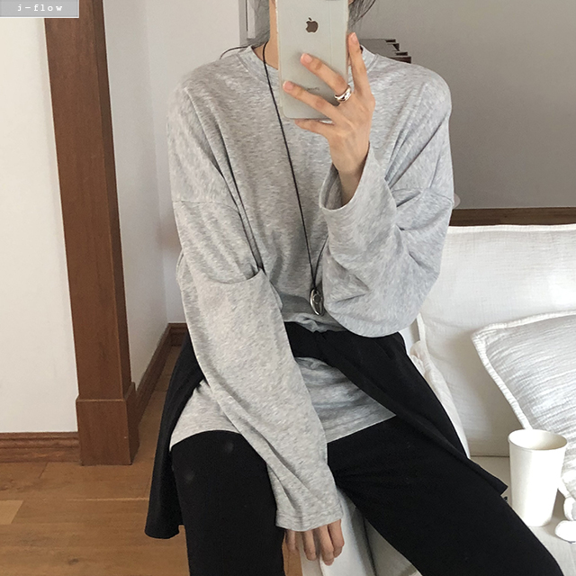 살리 라운드 기모 오버핏 티셔츠 3col 겨울 긴팔 박스티 베이직 이너 하프 제이플로우 이미지 7
