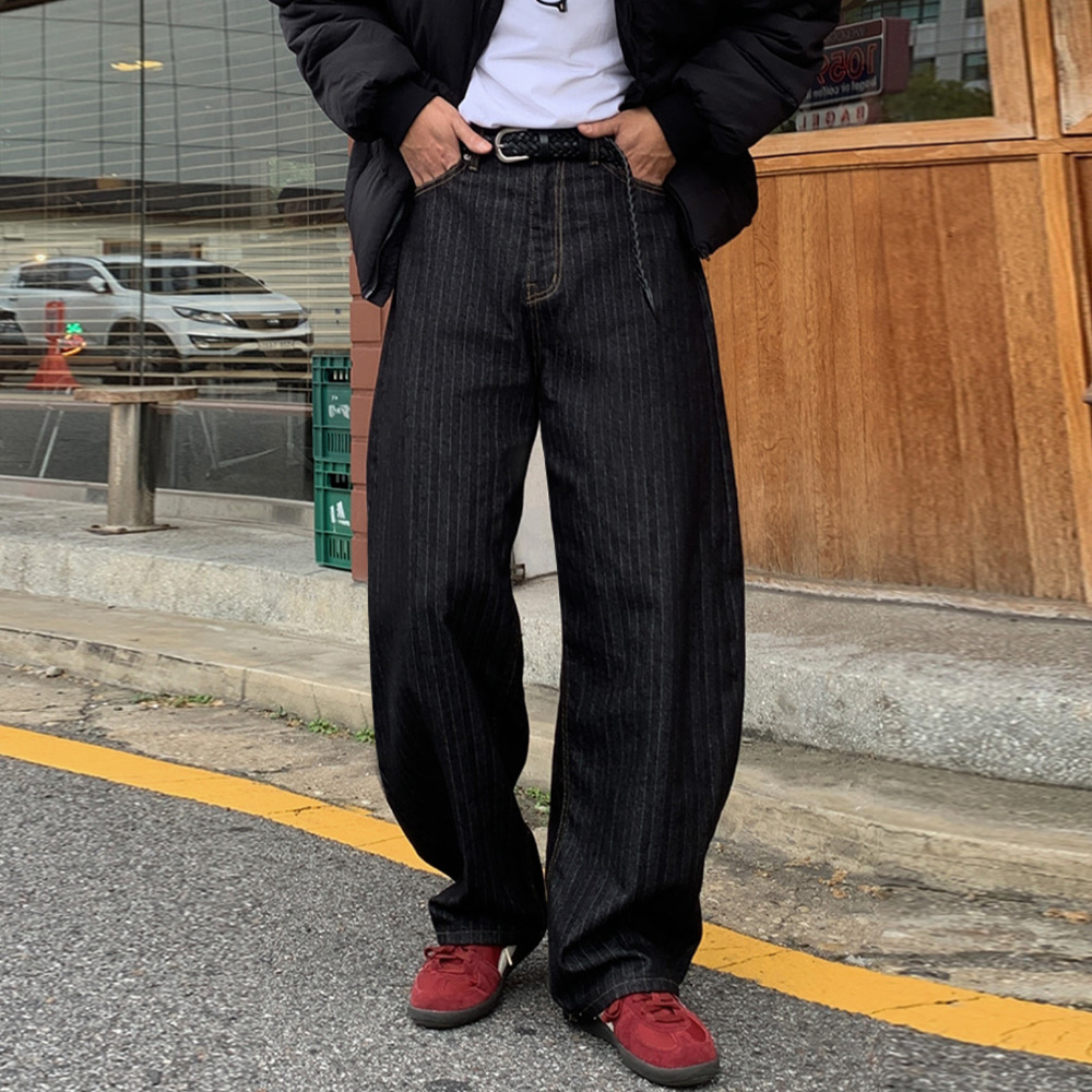 남자 엘로 벌룬 커브드핏 헤링본 생지 청바지 - 상세 이미지 4