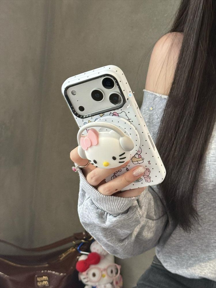 헬로키티 3D 맥세이프 아이폰17 16 Pro 귀여운 스탠드 헤드폰 케이스 스탠드만 iPhone 17 - 상세 이미지 2