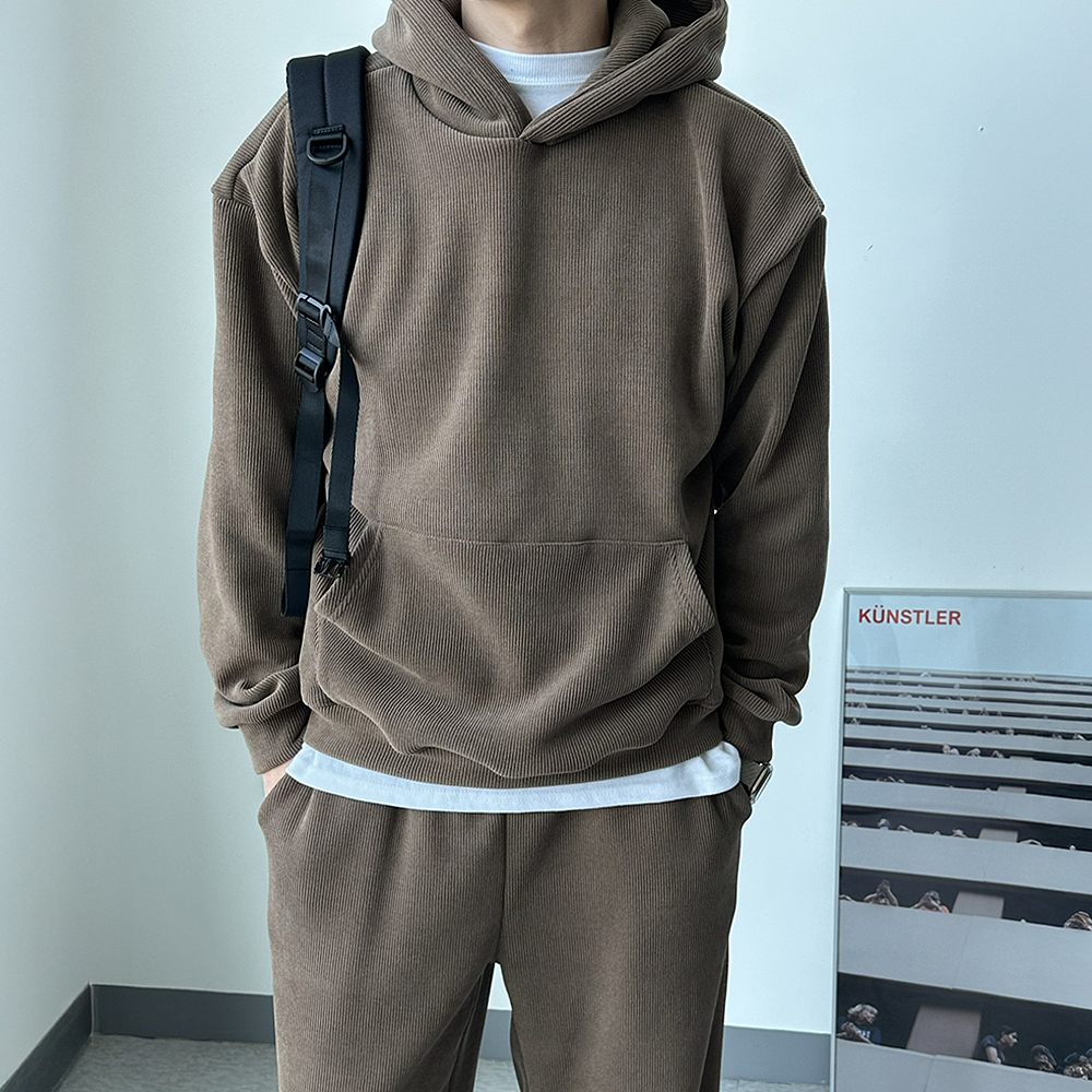 기모후드티 오버핏 기모 골덴 코듀로이 겨울 남자 후드티 - 상품 이미지
