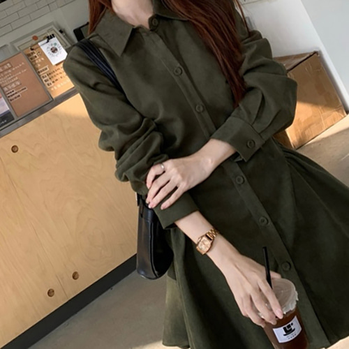 (YY) 여성스러운 플레어 미니 원피스 멋스러운 카라넥 셔링 셔츠 원피스 러블리 세련 데일리룩 - 상세 이미지 4