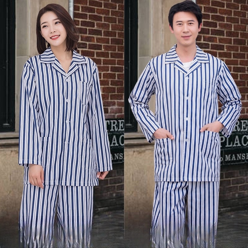 긴팔 환자복 줄무늬 수면잠옷 잠옷세트 가을 커플 파자마파티 순면 겨울 스트라이프 가운 - 상세 이미지 2