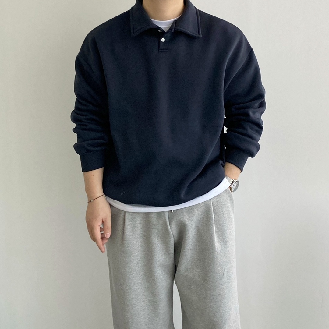 남자맨투맨 기모 긴팔카라티 오버핏 무지 제품 이미지