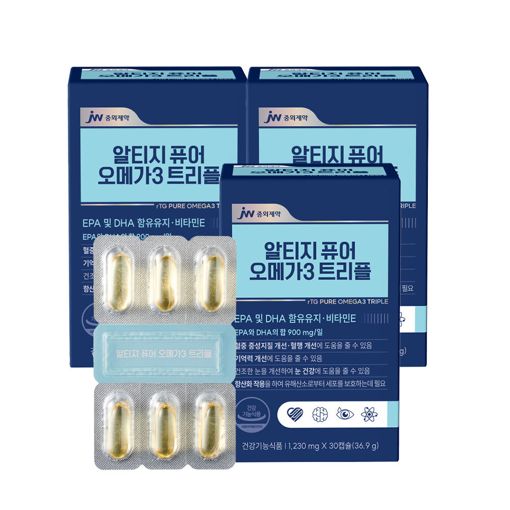 JW중외제약 알티지 퓨어 오메가3 트리플 1230mg 30캡슐, 3개 - 메인 이미지