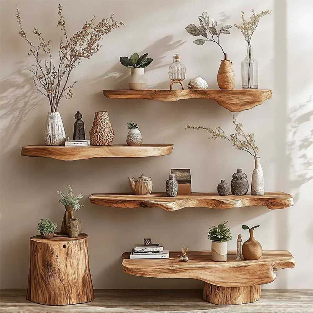 원목 벽선반 통원목 벽걸이 카페 책장 아트월 거실 180x21-24cm - 상세 이미지 2