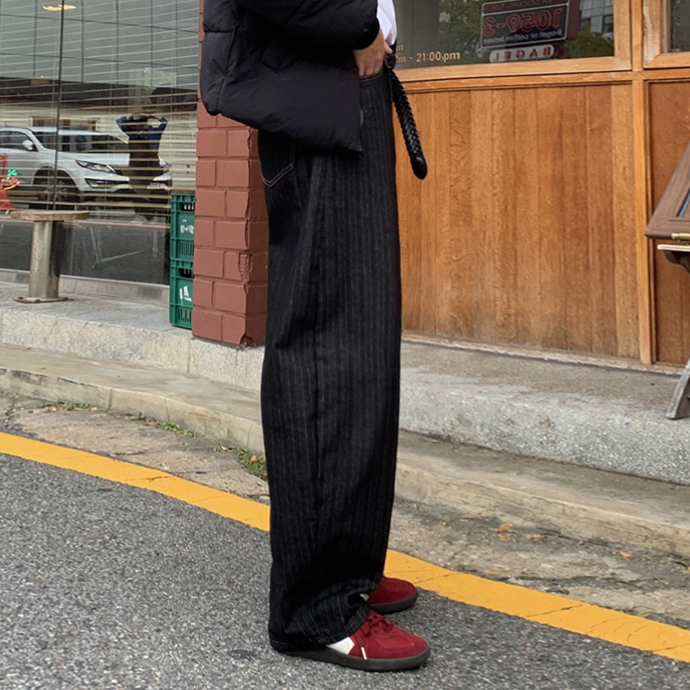 남자 엘로 벌룬 커브드핏 헤링본 생지 청바지 이미지 6