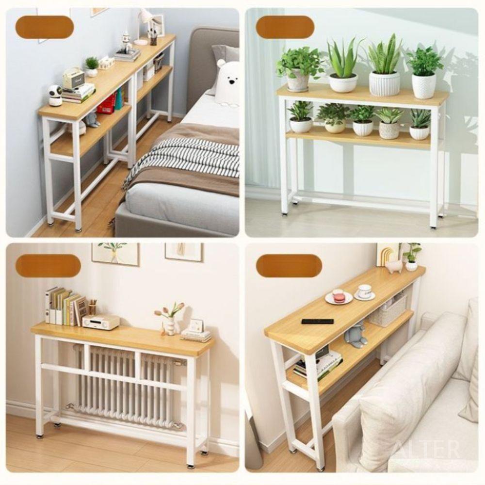 침대 머리맡 선반 책꽂이 책장 소파 침실 수납대 120x20cm 원목색+화이트 받침대 - 상세 이미지 3
