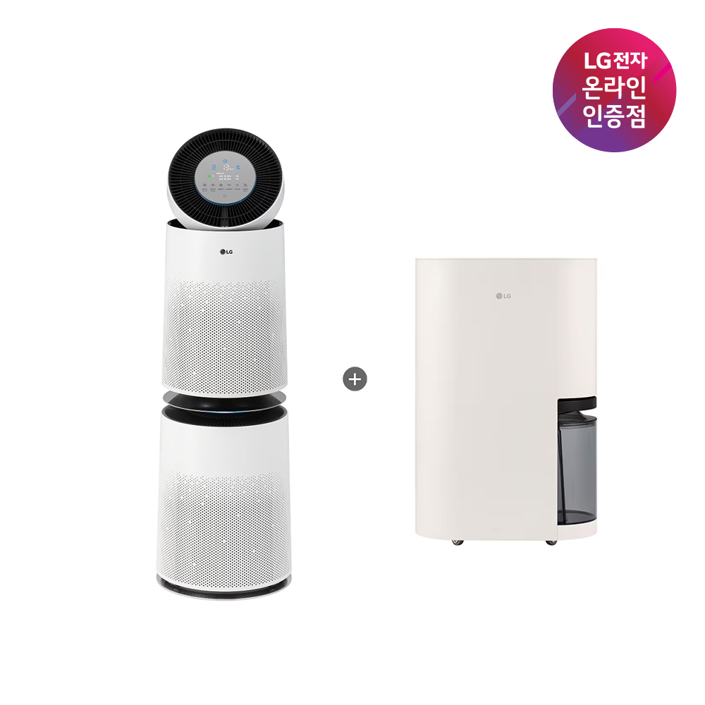 LG 퓨리케어 AI 360 공기청정기 + LG 휘센 오브제컬렉션 제습기 (AS285DWWC + DQ214MEGA) - 메인 이미지