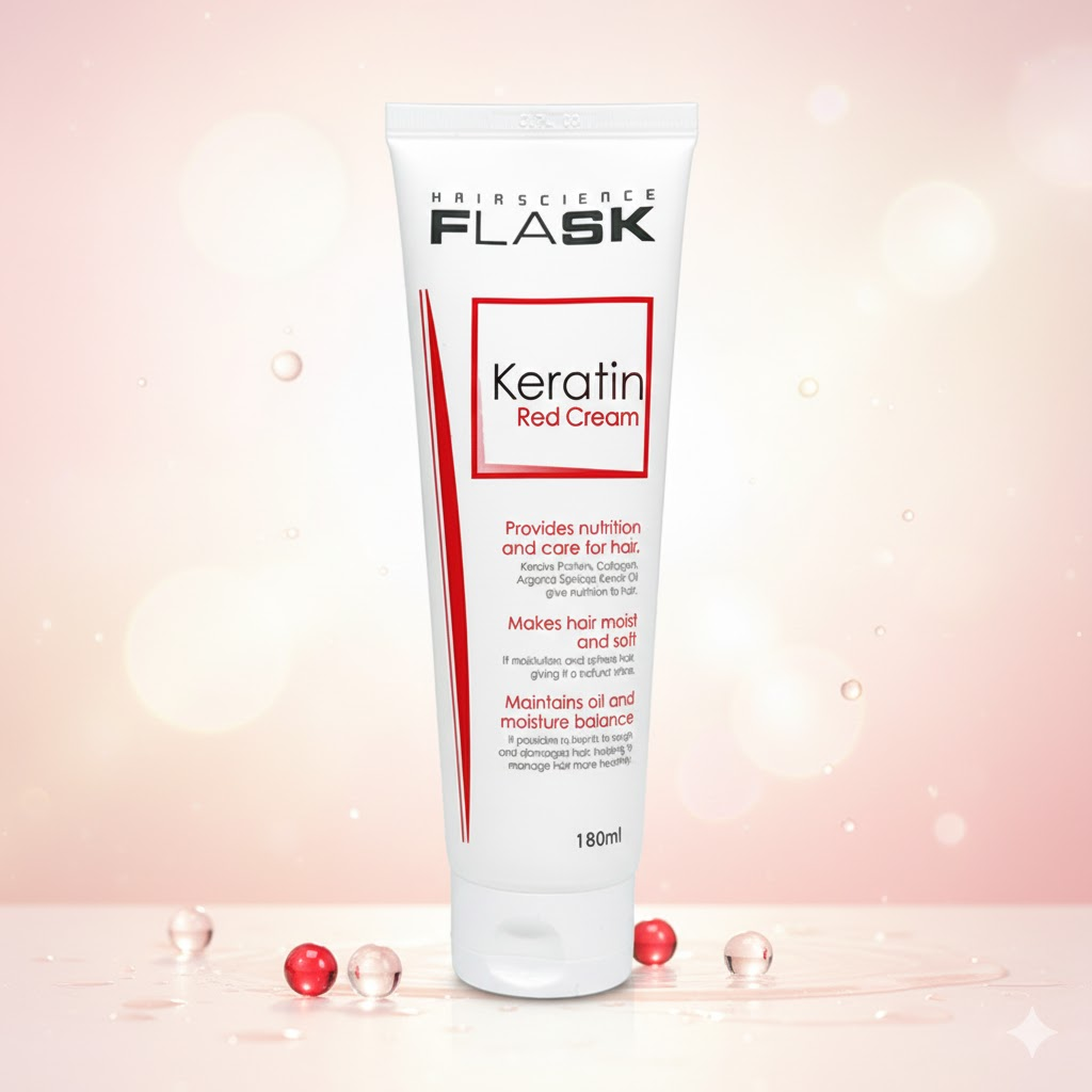 플라스크 헤어에센스 헤어팩 케라틴 크림 레드 180ml 노워시트리트먼트 - 상품 이미지