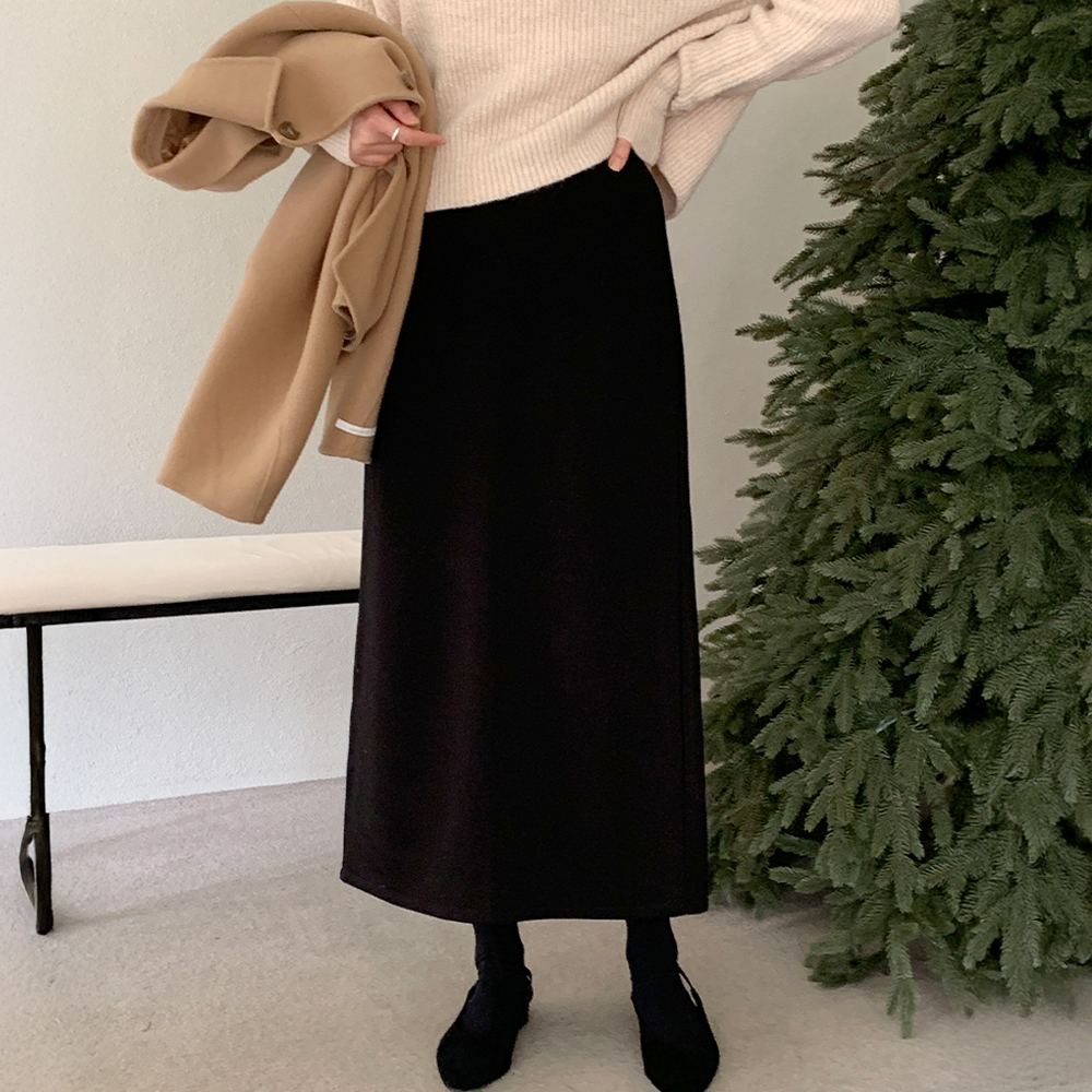 [자체제작] 4183 융기모 밴딩 맥시 롱 스커트 치마 가을 겨울 제품 이미지
