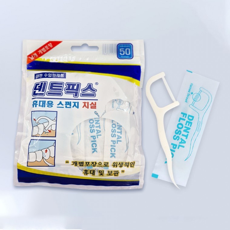 덴트픽스 휴대용 스펀지 치실 50개입x8팩 개별포장 - 상품 이미지