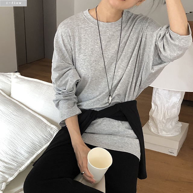 살리 라운드 기모 오버핏 티셔츠 3col 겨울 긴팔 박스티 베이직 이너 하프 제이플로우 이미지 6