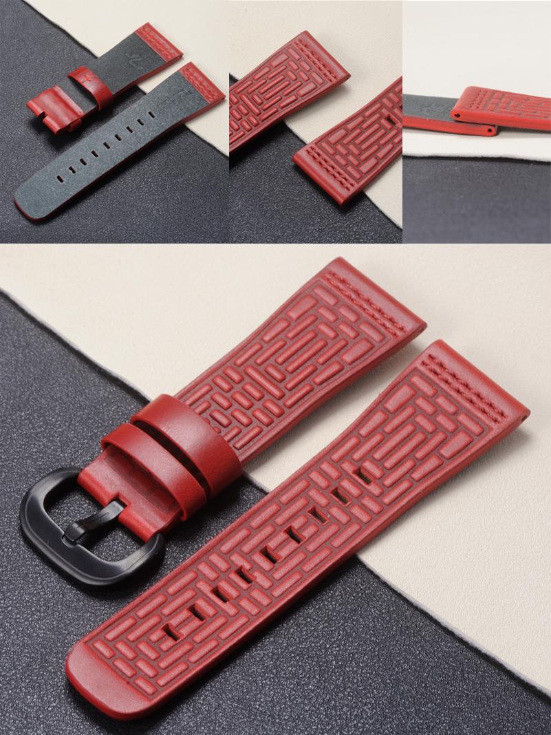 폴리싱 진가죽 남성용 옐로우브라운 패턴 버클 없음 28mm - 상세 이미지 5