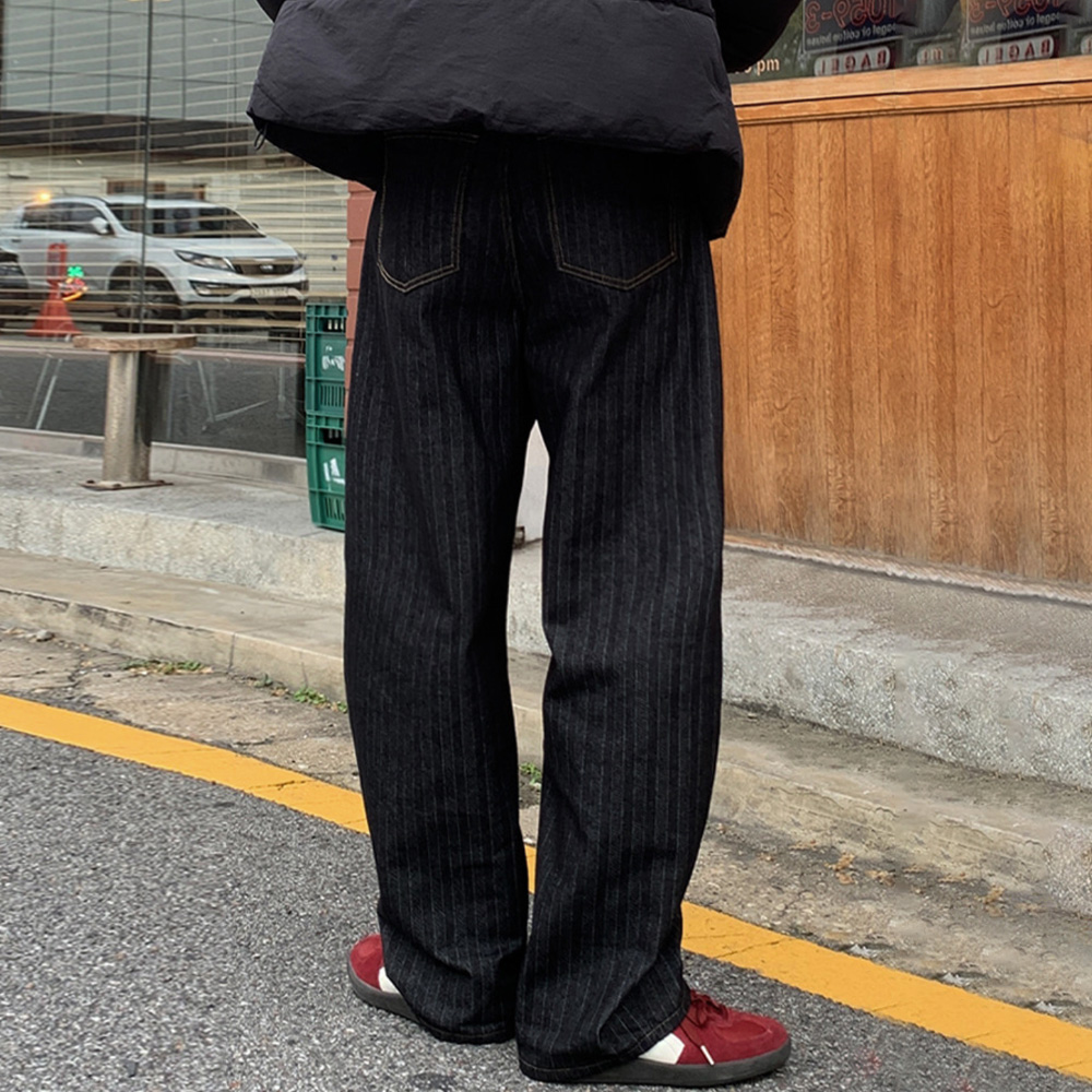 남자 엘로 벌룬 커브드핏 헤링본 생지 청바지 - 상세 이미지 3
