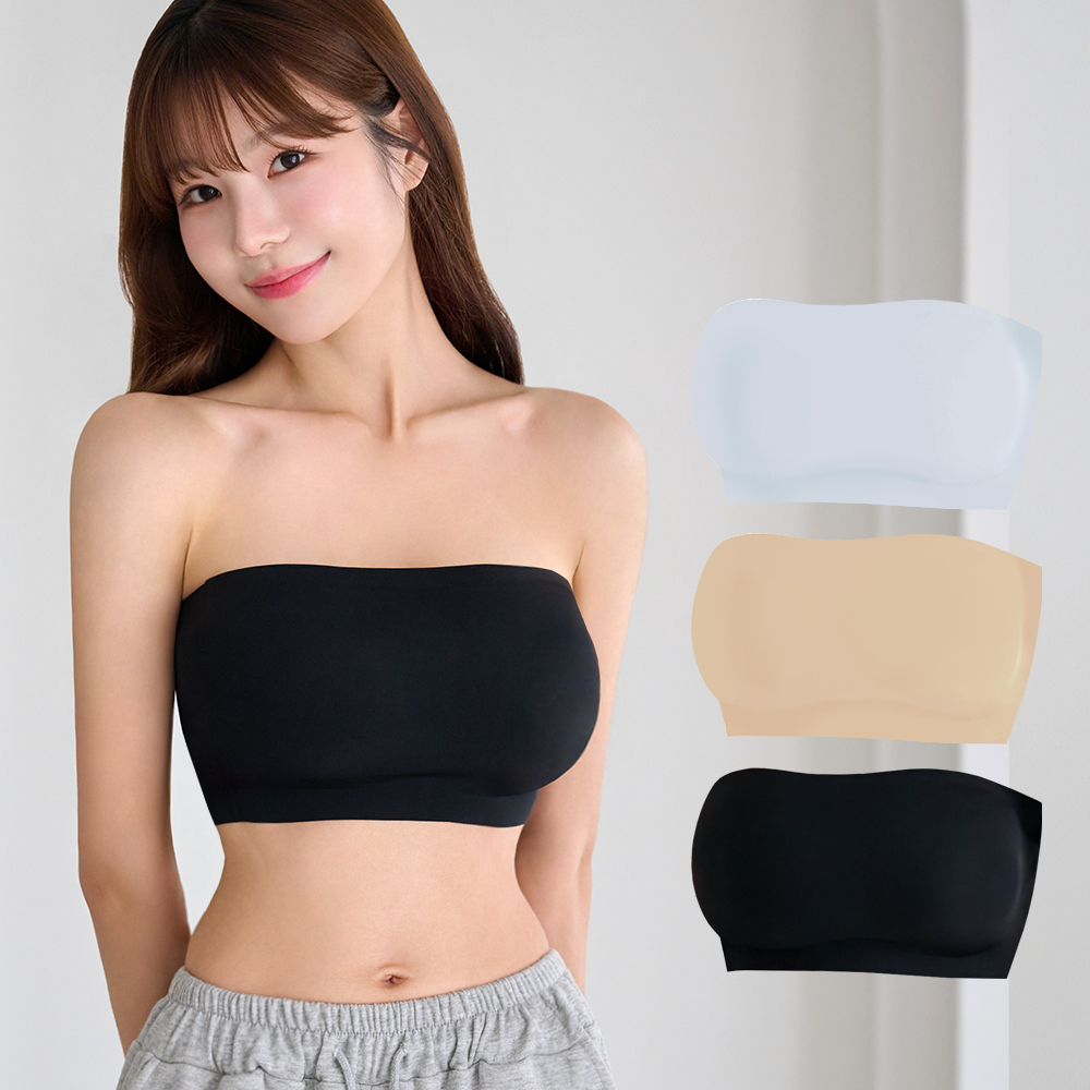 이너리즘 논슬립 실리콘 심리스 튜브탑 1+1 흘러내림 방지 오프숄더 브라 이미지 2