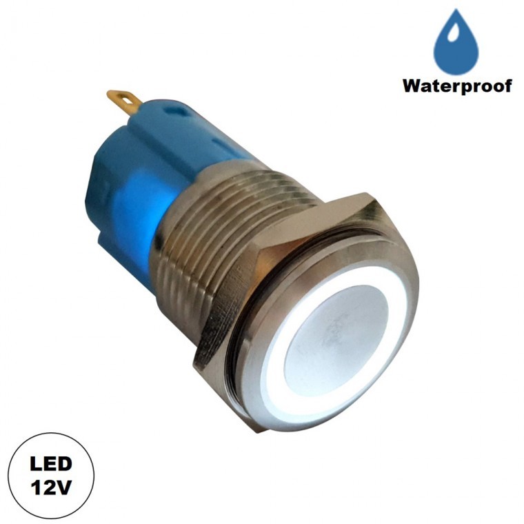 5핀 푸쉬락 방수 메탈 스위치 24V 링LED ON-ON 16mm 흰색 (HAS2704) - 상품 이미지