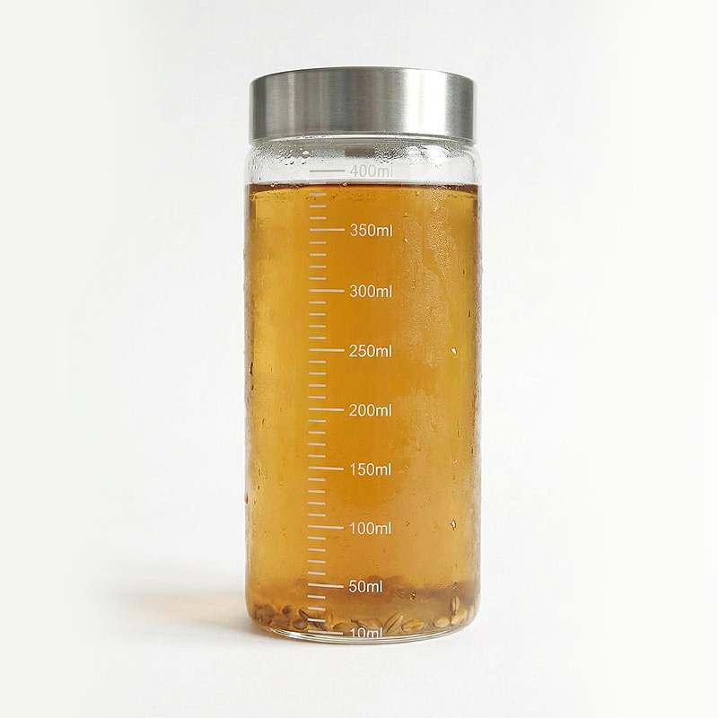내열유리 눈금유리병 우유 과일청 스무디 잼 보관 용기 400ml, 1개 - 상품 이미지